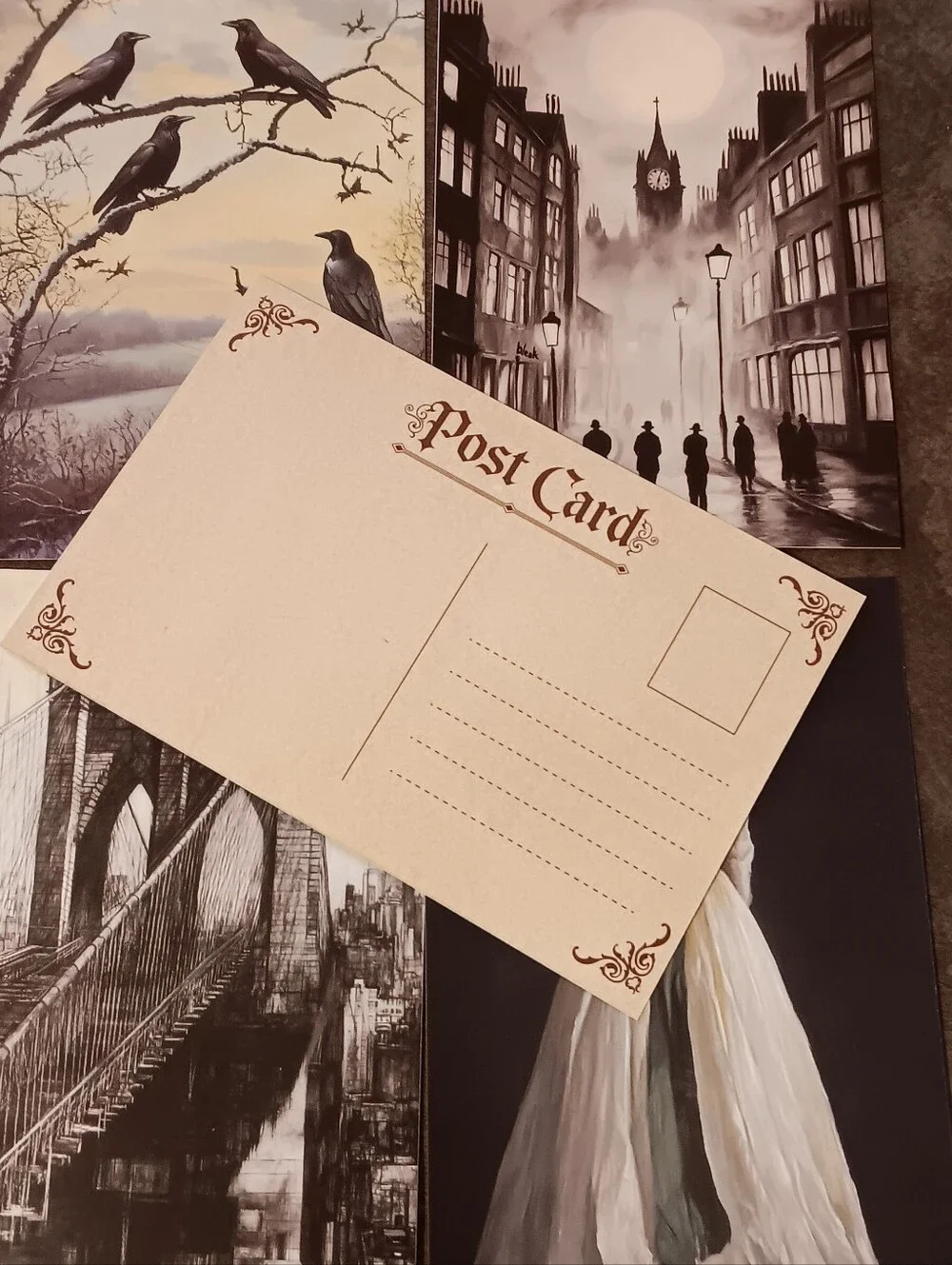 Dark Gothic Postcard Set Of 5, Academia Art Print Correspondence Notes 4x6